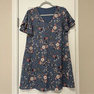 Women’s Floral V-Neck Dress Blue